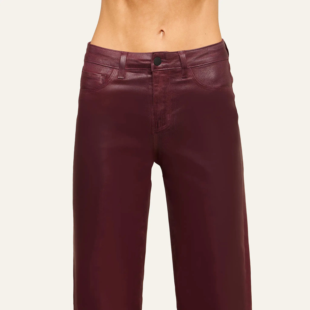 L'Agence Clayton Coated Wide-Leg Jean - Deep Sangria