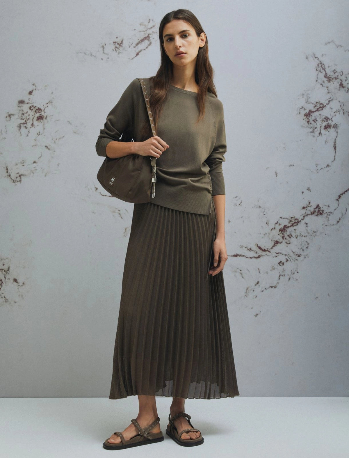 Marella Plissé-Pleated Mesh Calf-Length Skirt
