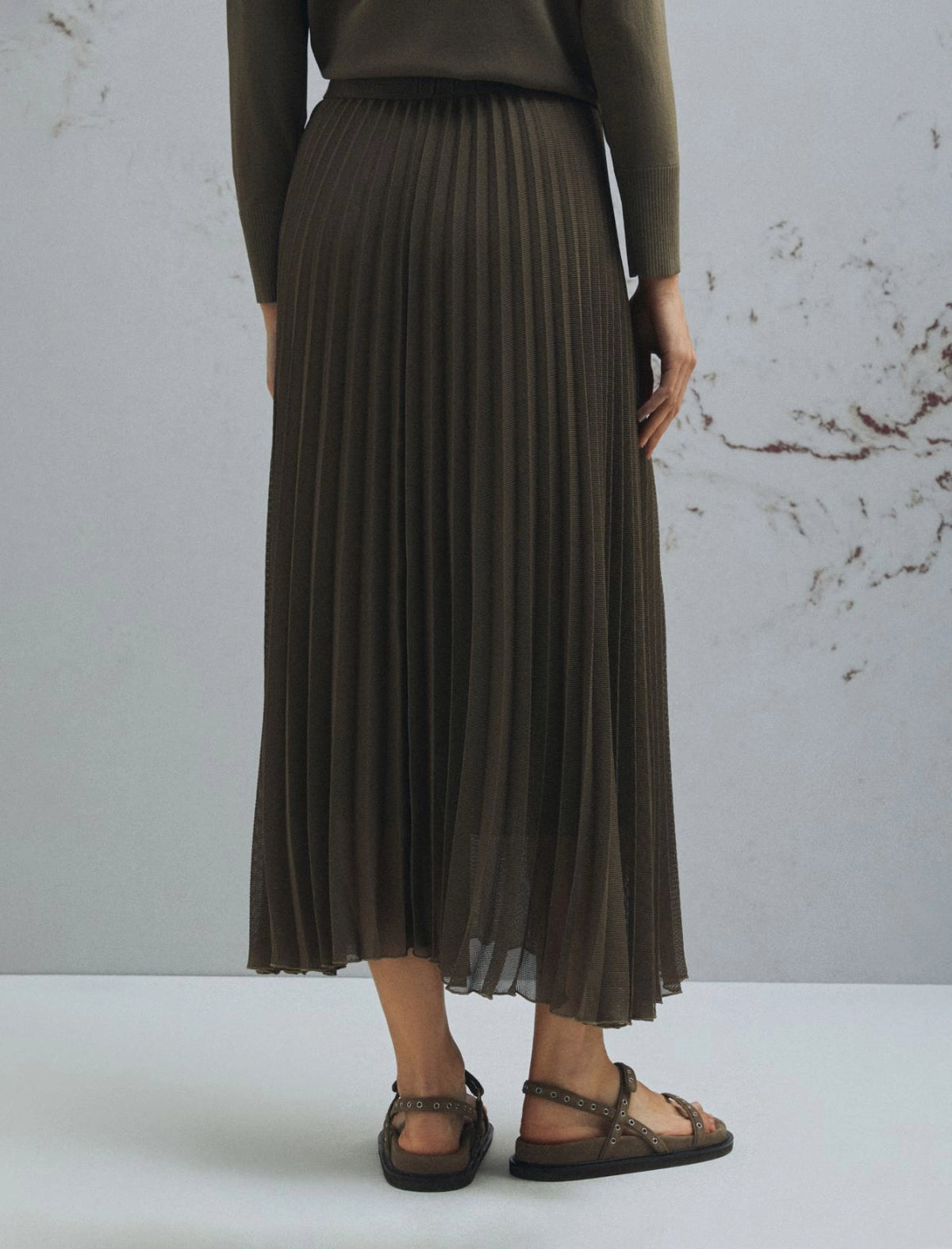 Marella Plissé-Pleated Mesh Calf-Length Skirt