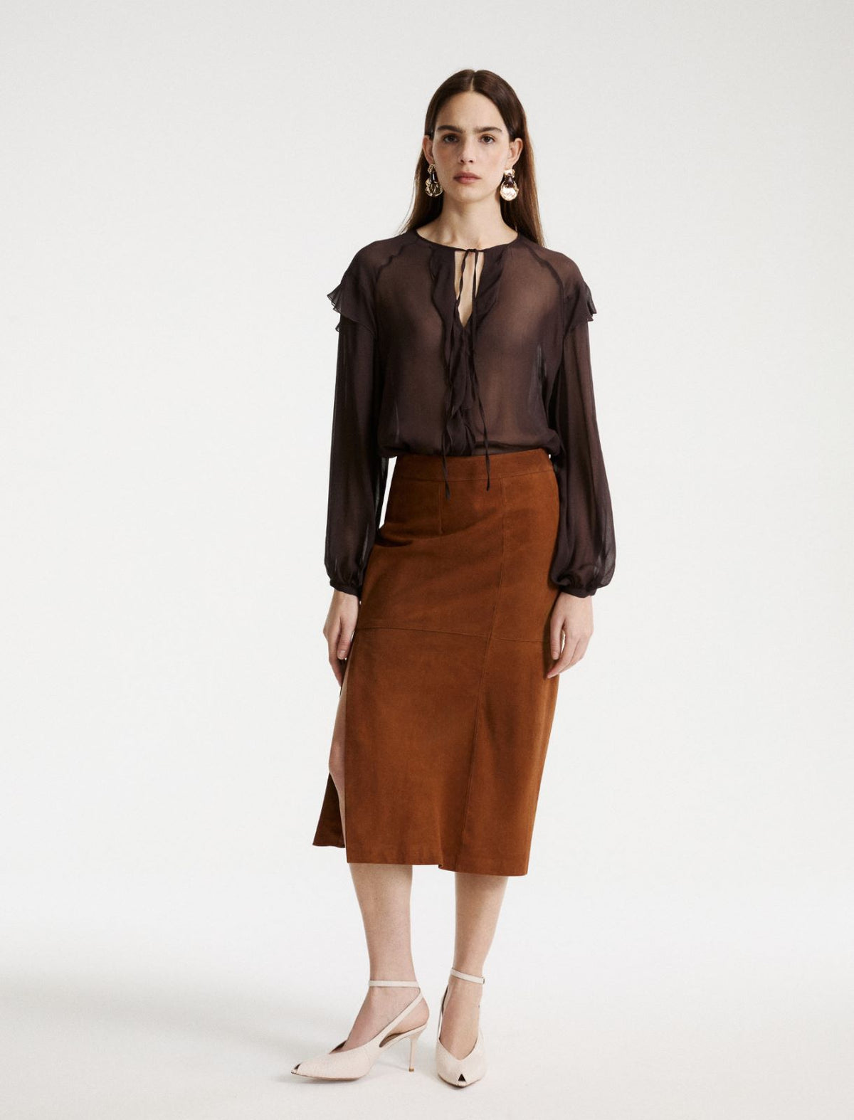 Marella Suede pencil skirt - COGNAC