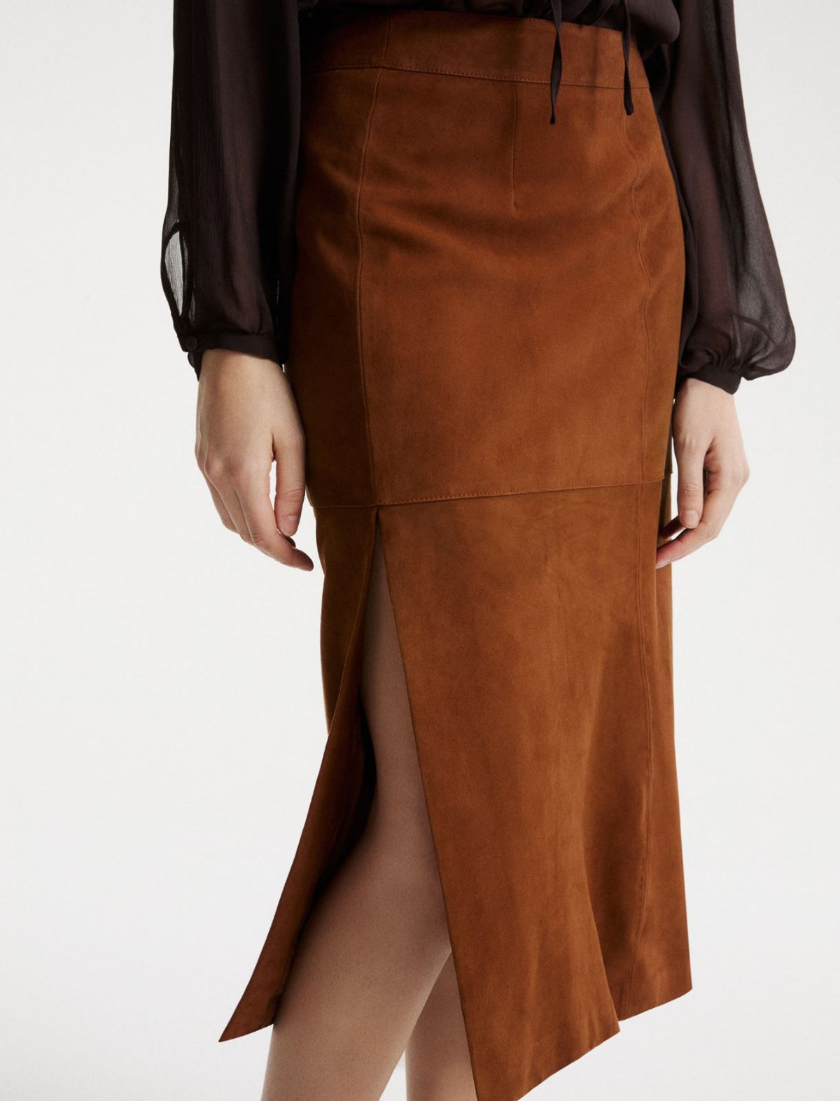 Marella Suede pencil skirt - COGNAC