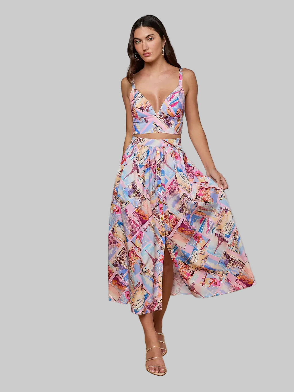 L'Agence Seina Poplin Midi Skirt