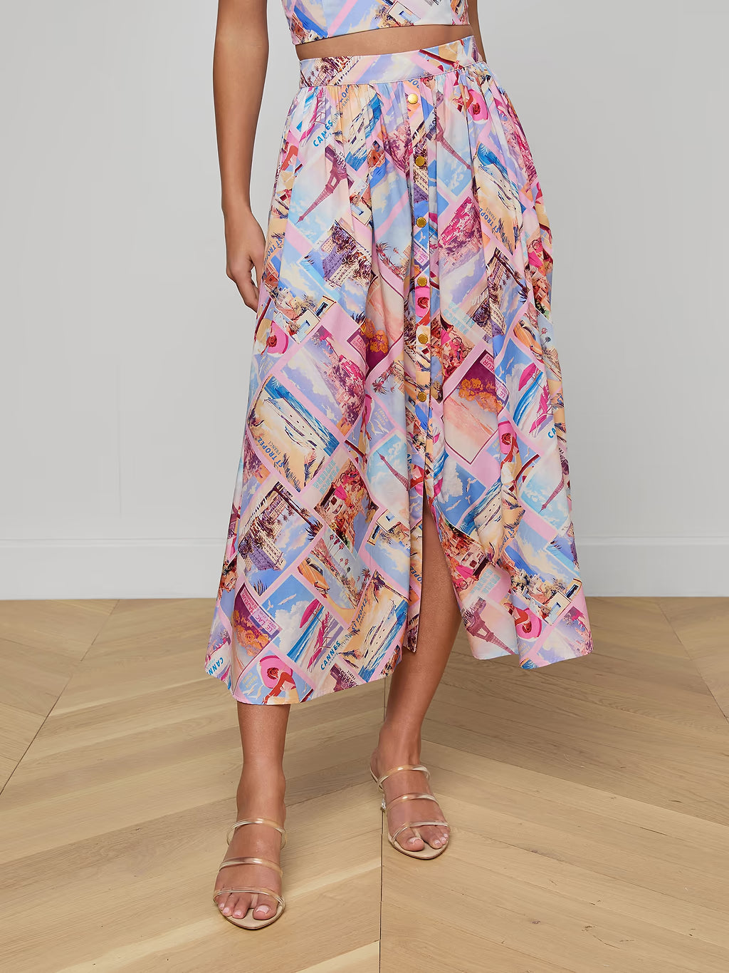 L'Agence Seina Poplin Midi Skirt
