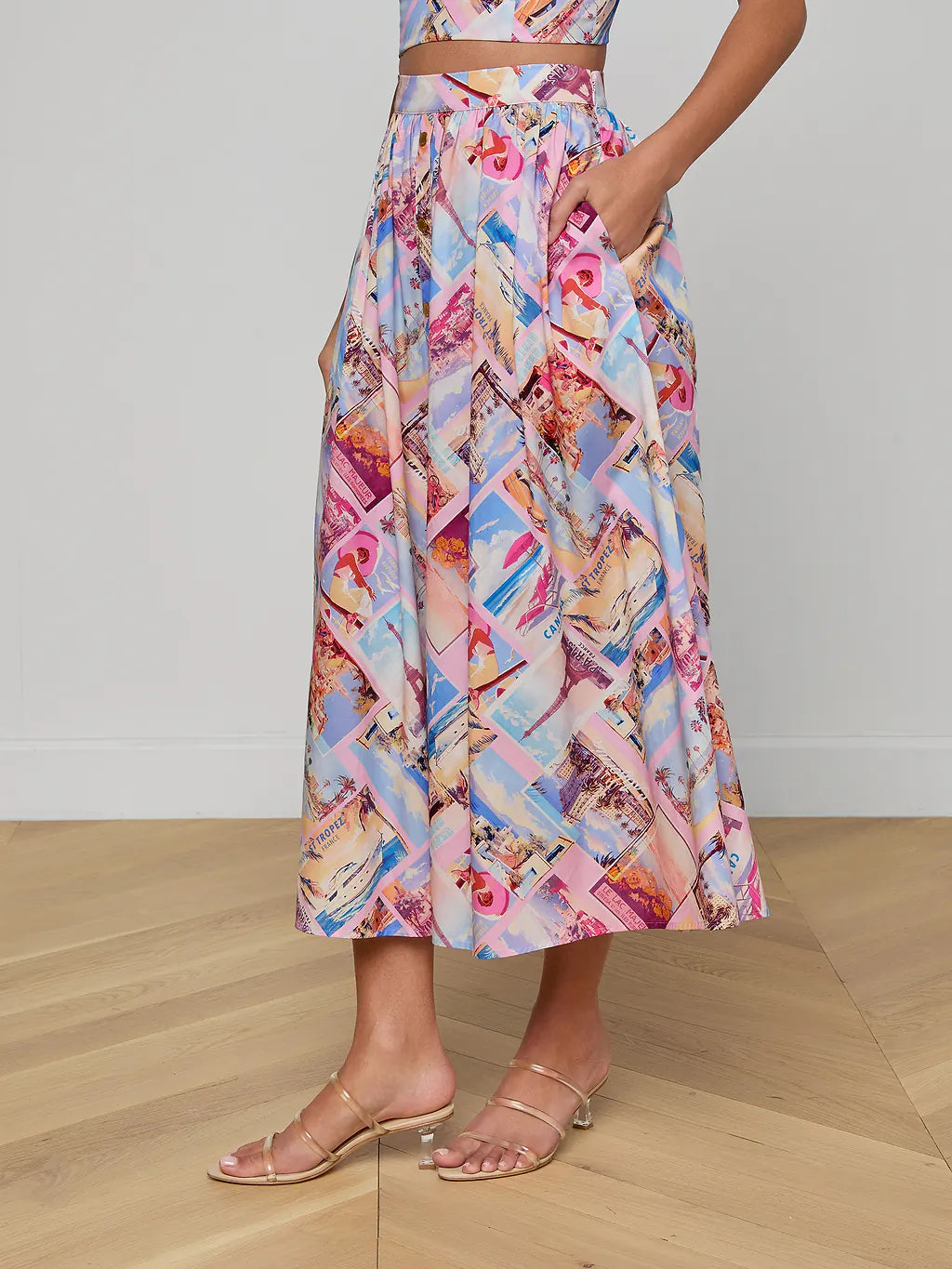 L'Agence Seina Poplin Midi Skirt