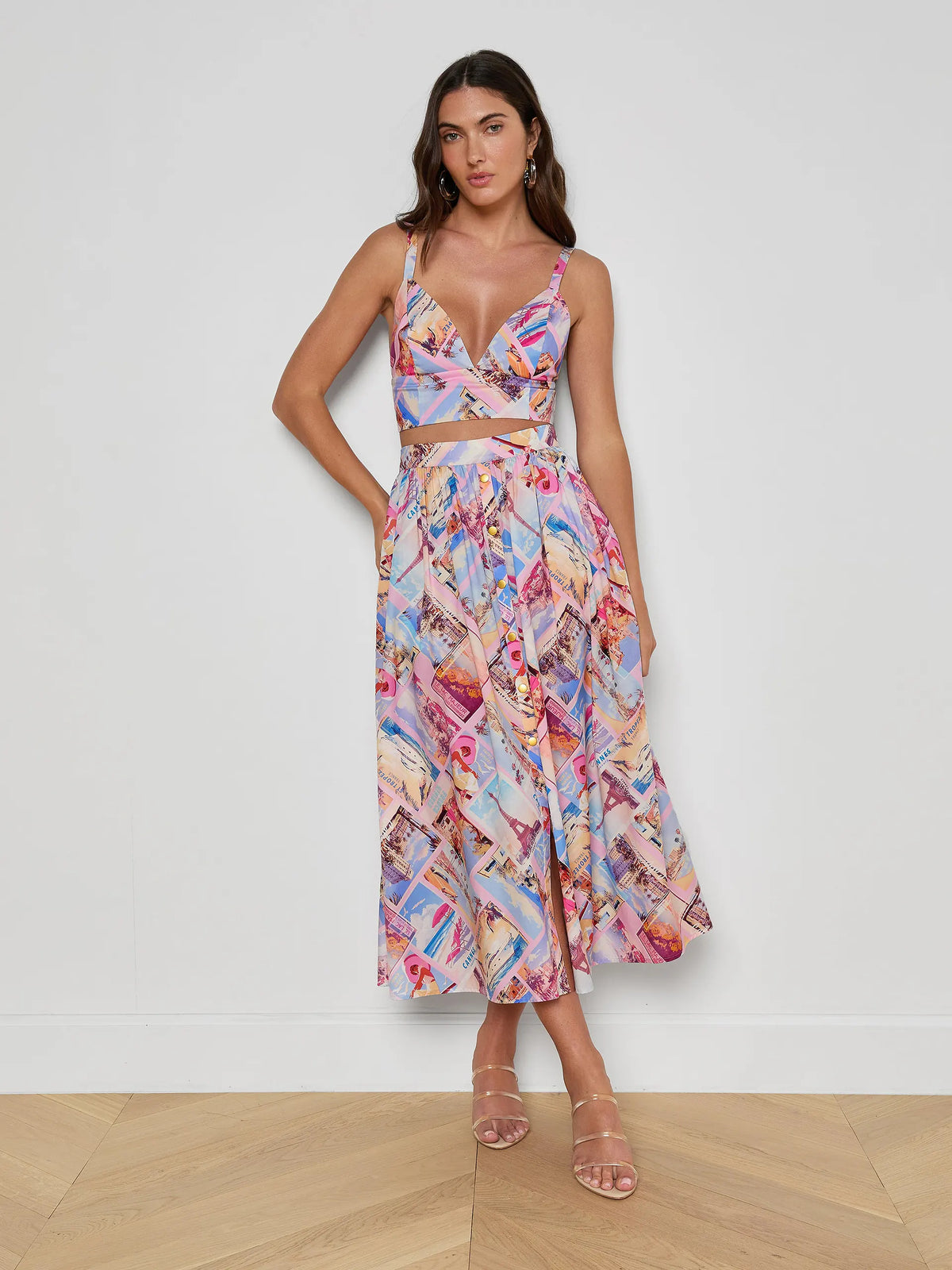 L'Agence Seina Poplin Midi Skirt