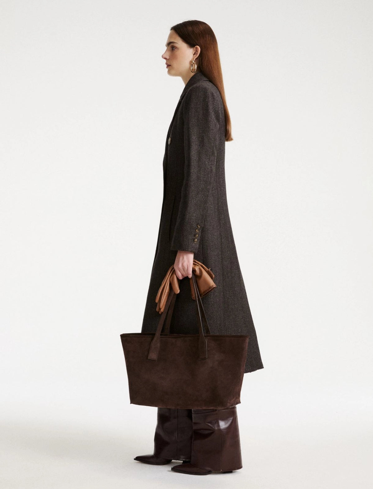Marella Suede shopper bag - DARK BROWN