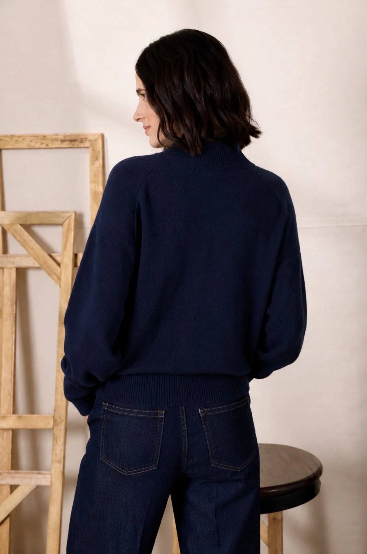 Minnie Rose Cashmere Cropped Bomber - Navy