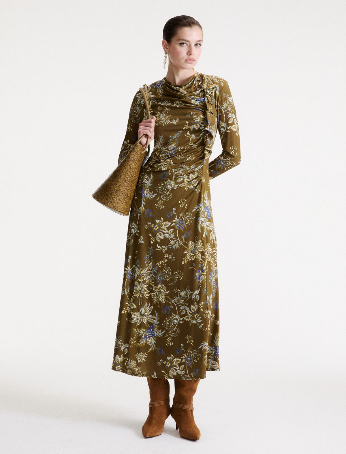 Marella Flounce-detail jersey dress - Kaki