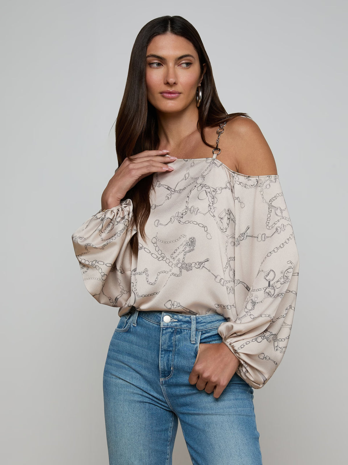 L'Agence Asami Chain One-Shoulder Blouse