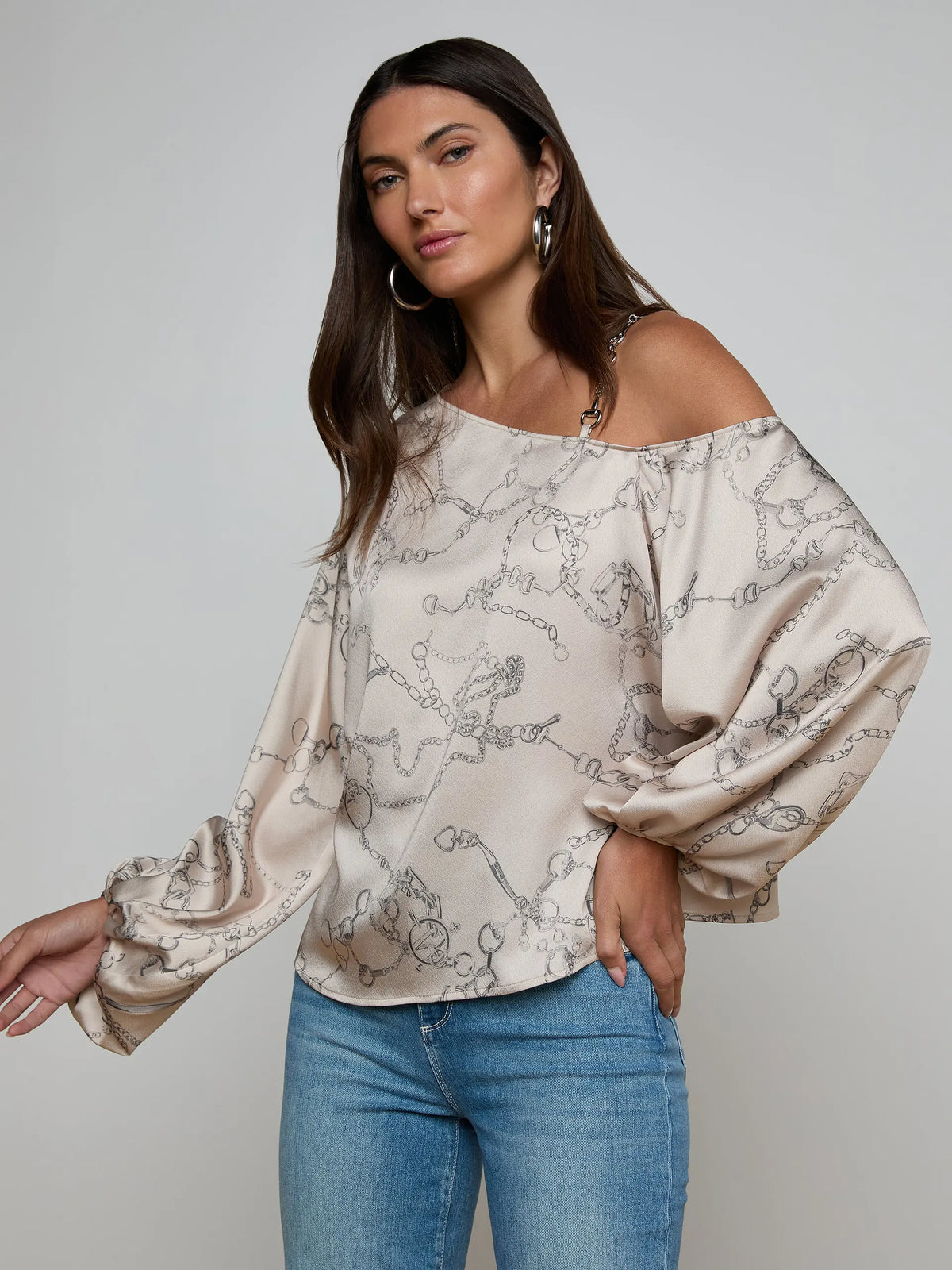 L'Agence Asami Chain One-Shoulder Blouse
