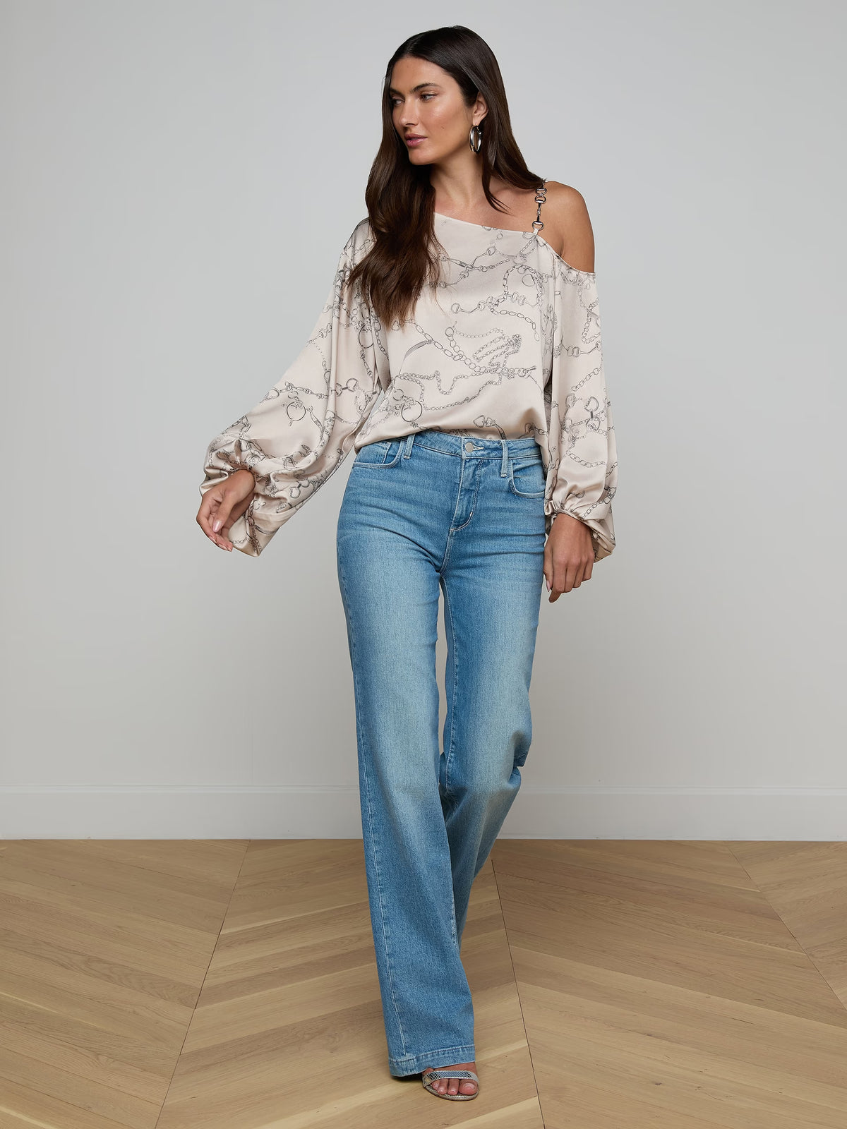 L'Agence Asami Chain One-Shoulder Blouse