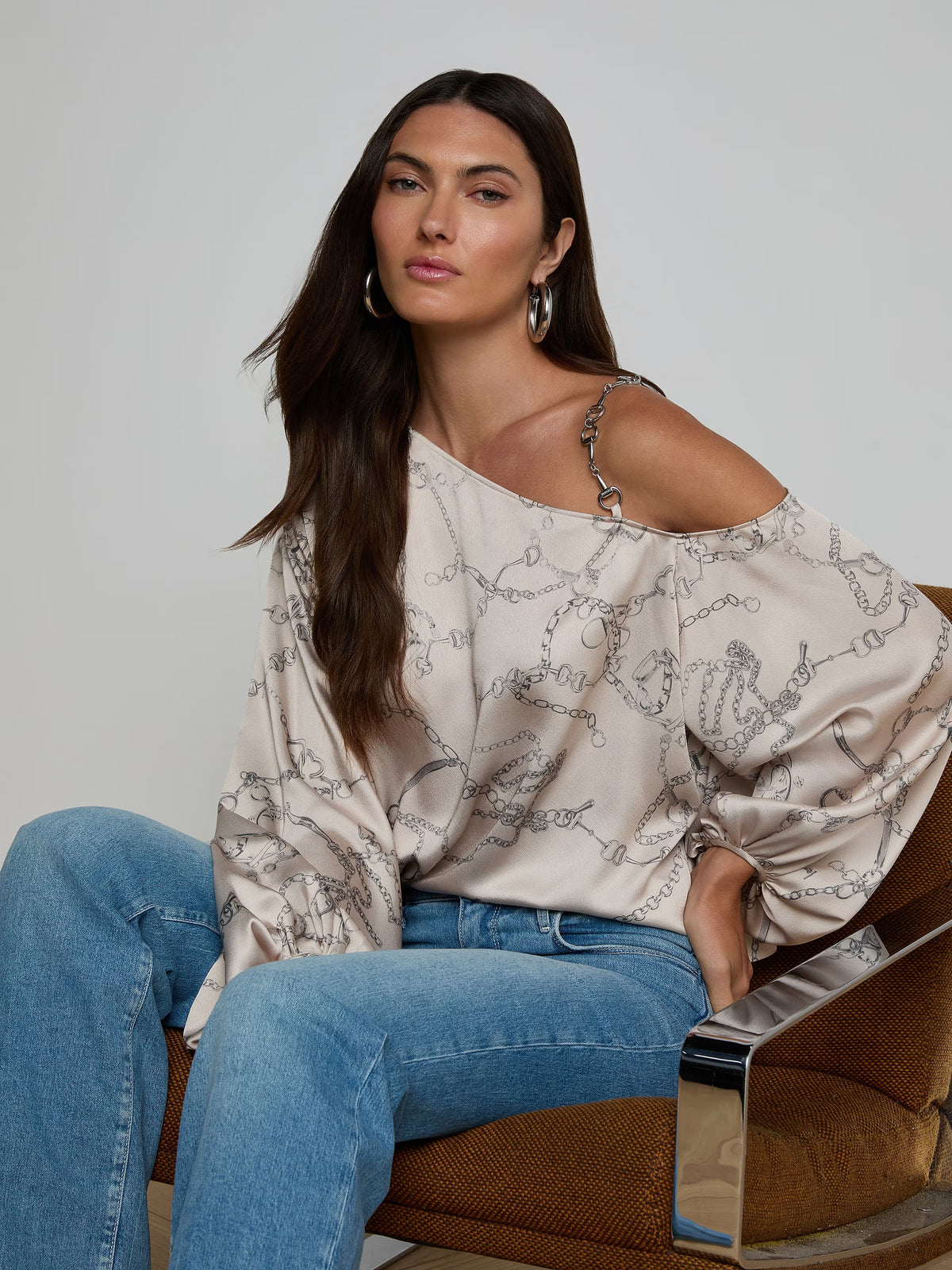 L'Agence Asami Chain One-Shoulder Blouse