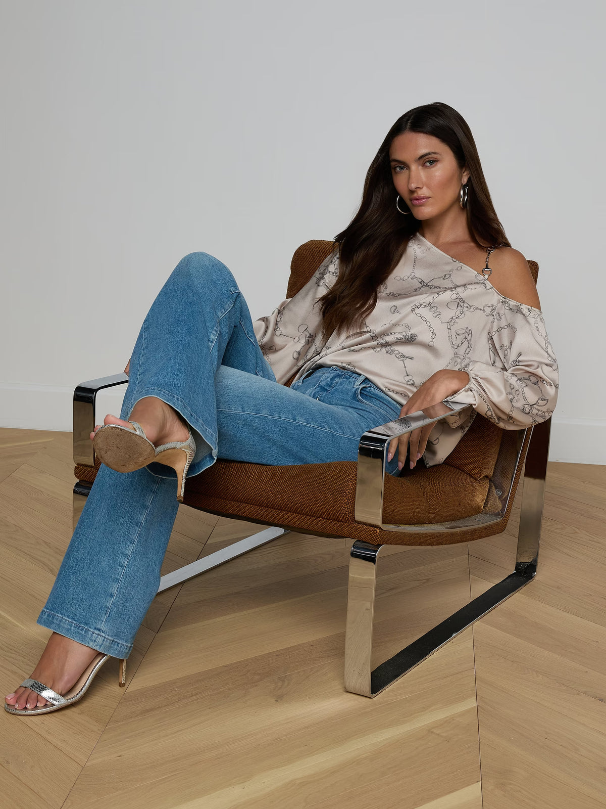 L'Agence Asami Chain One-Shoulder Blouse