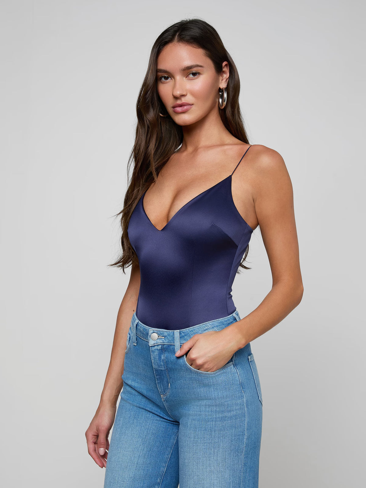 L'Agence Dara Stretch-Satin Bodysuit