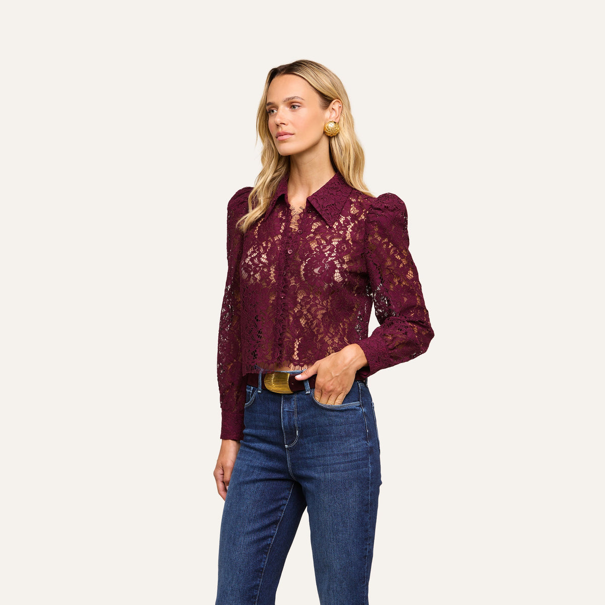 L'Agence Anita Lace Blouse - Deep Sangria