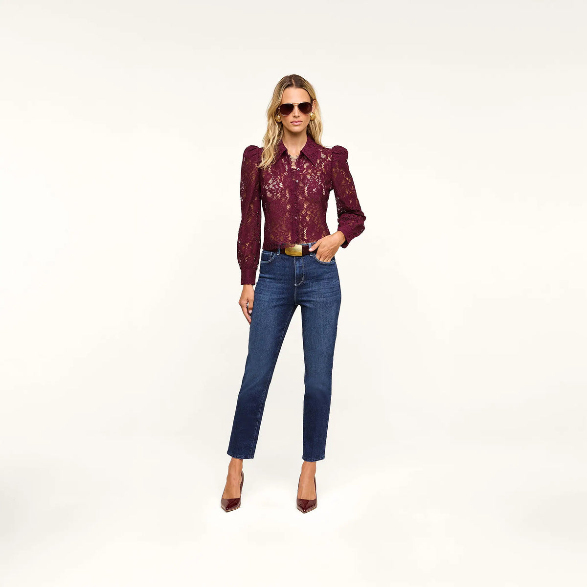 L'Agence Anita Lace Blouse - Deep Sangria