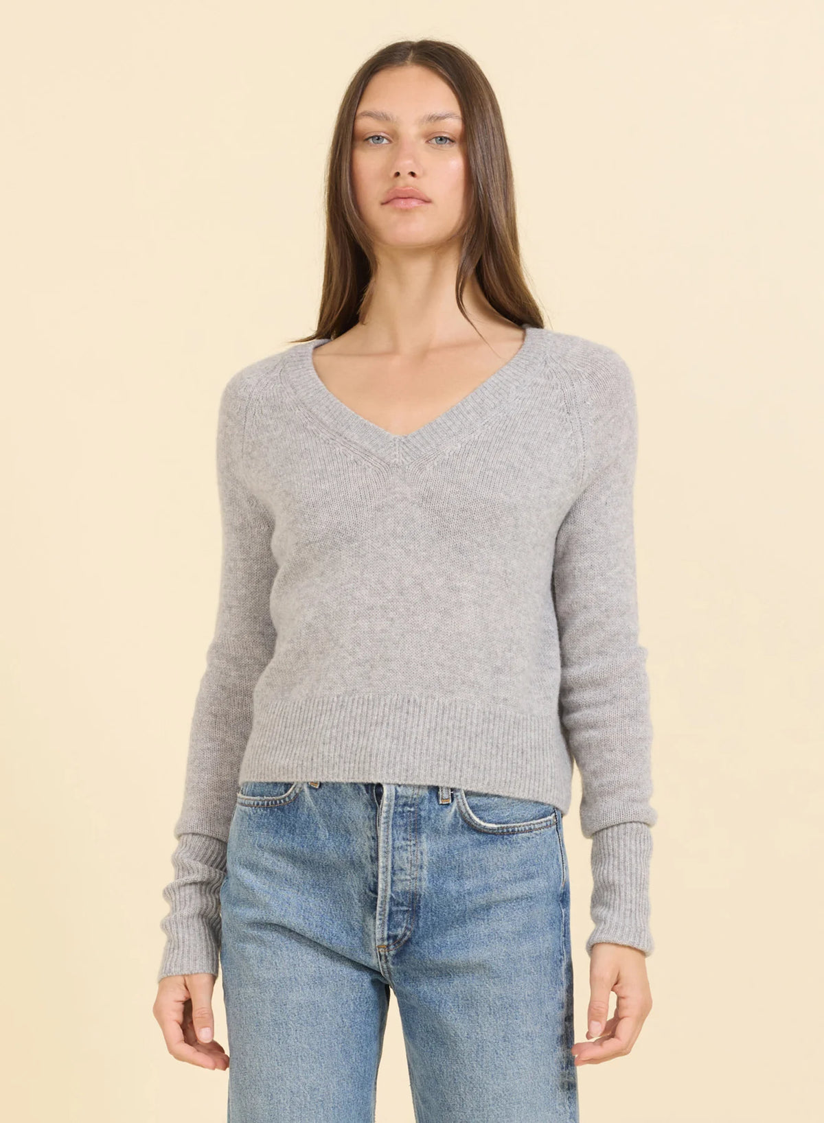Blakely Cashmere Vneck - Heather Grey