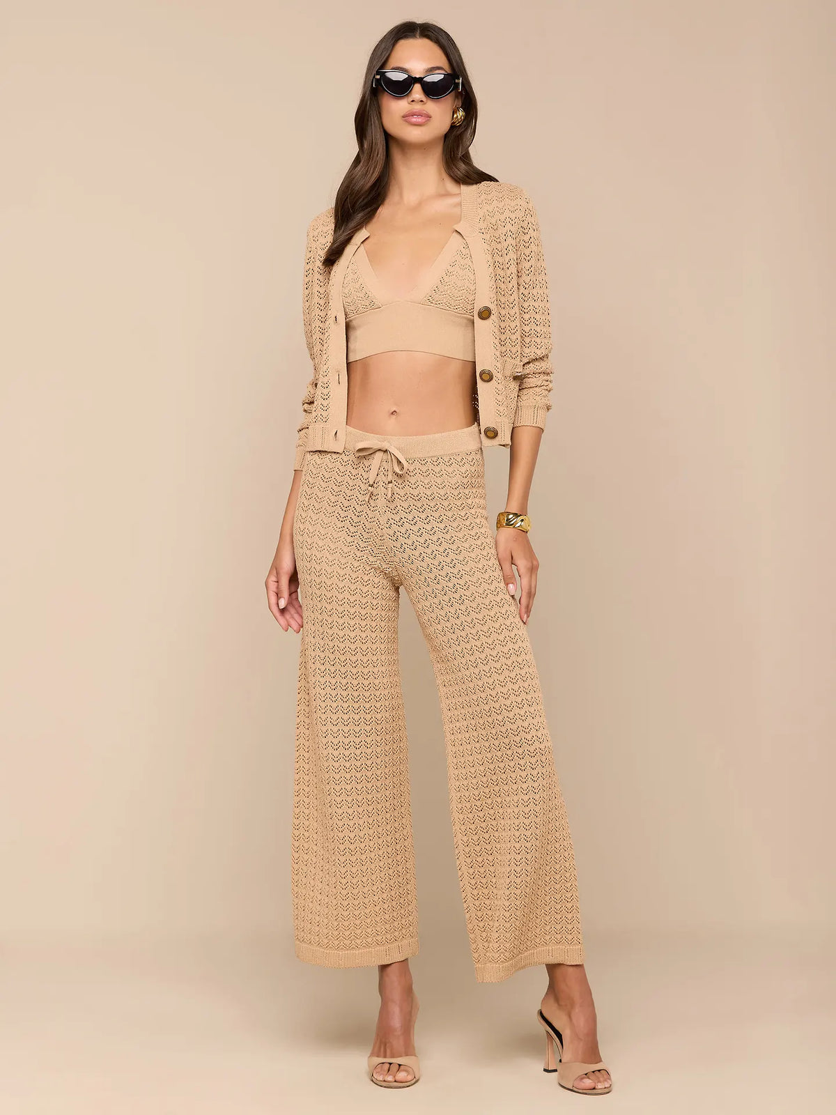 L'Agence Orla Pointelle Knit Cardi - Capuccino
