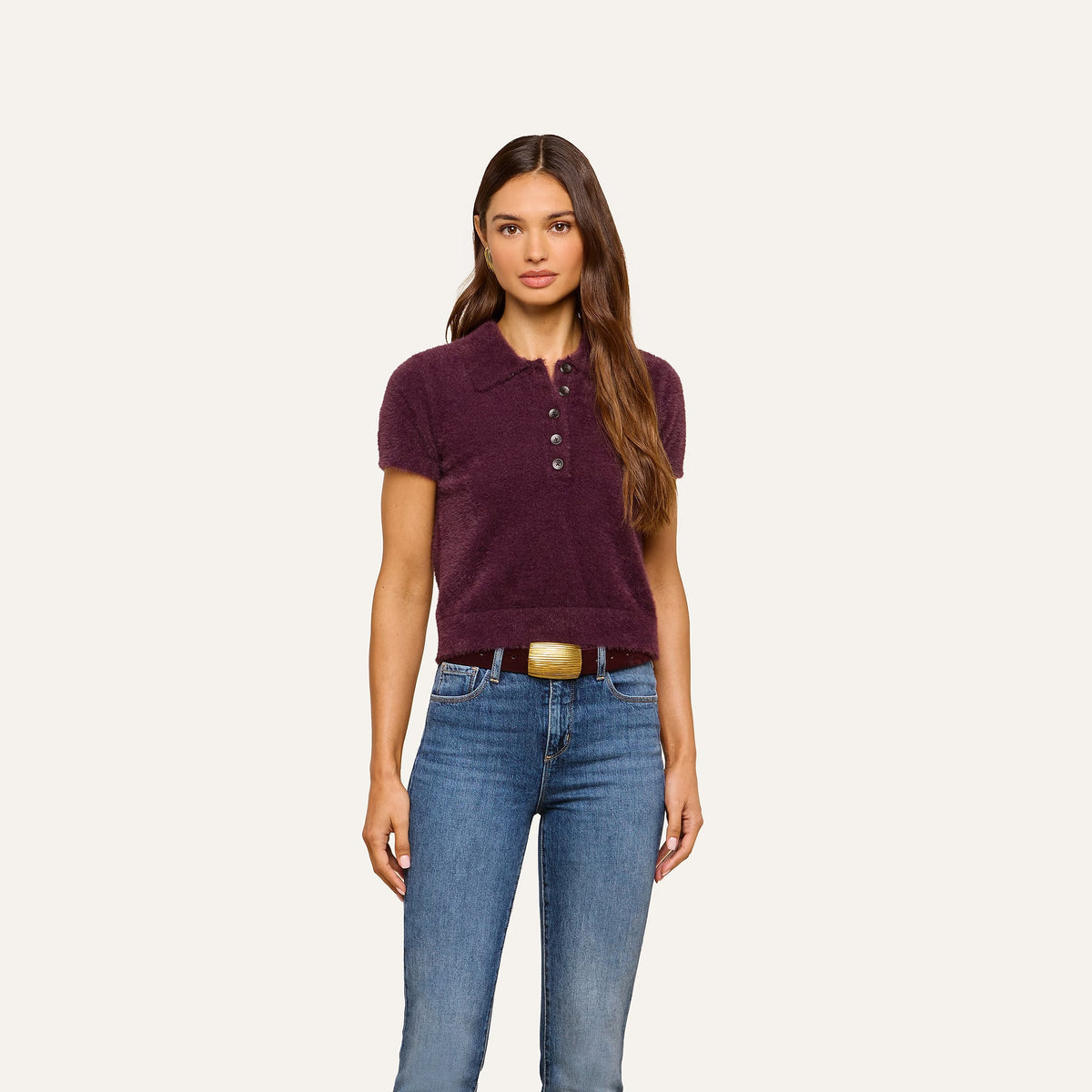 L'Agence Cirrus Short Sleeve Crop Polo