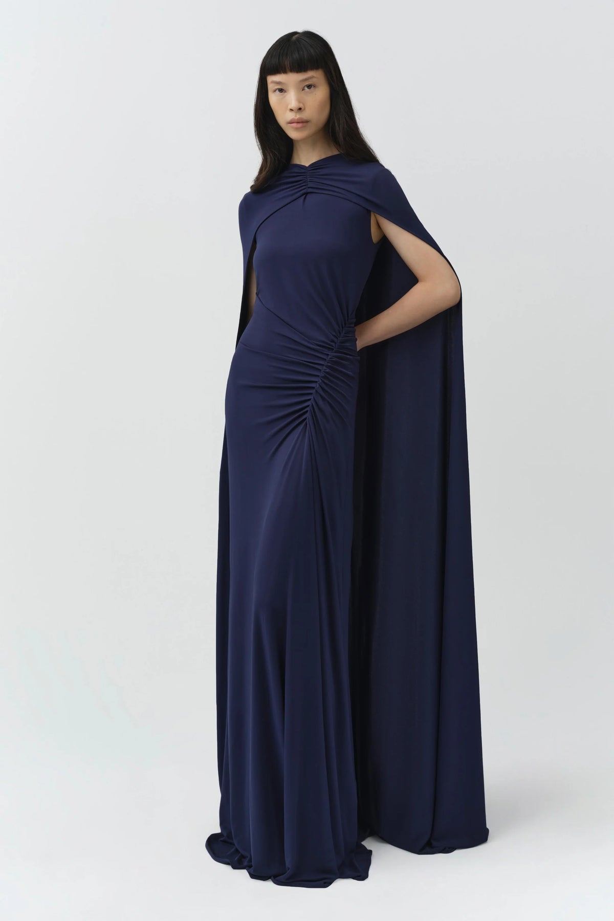 Simkhai Demi Draped Jersey Cape Gown - Midnight