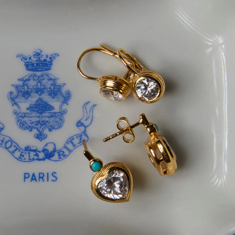 Hart Bezel Heart Earrings with Turquoise