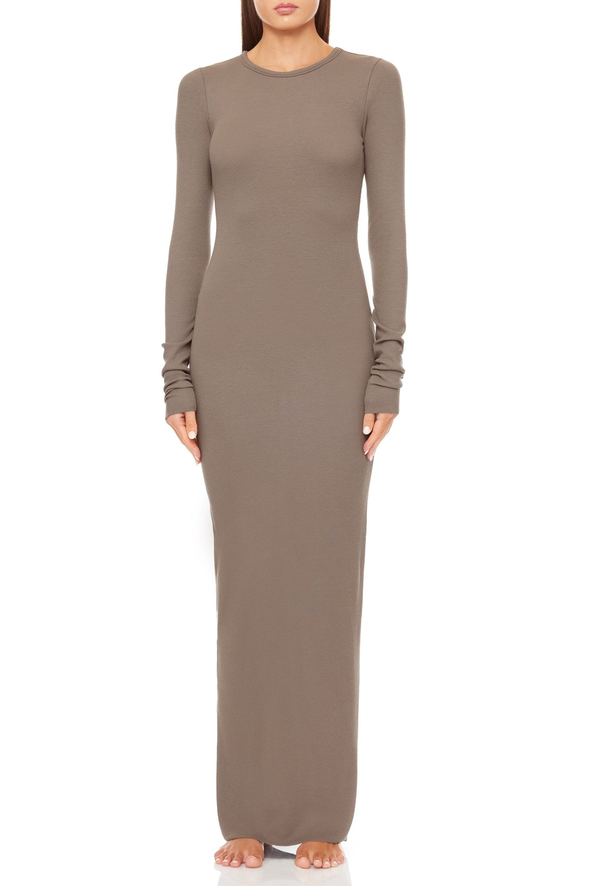 Eterne Long Sleeve Crewneck Dress Maxi - Black, Clay