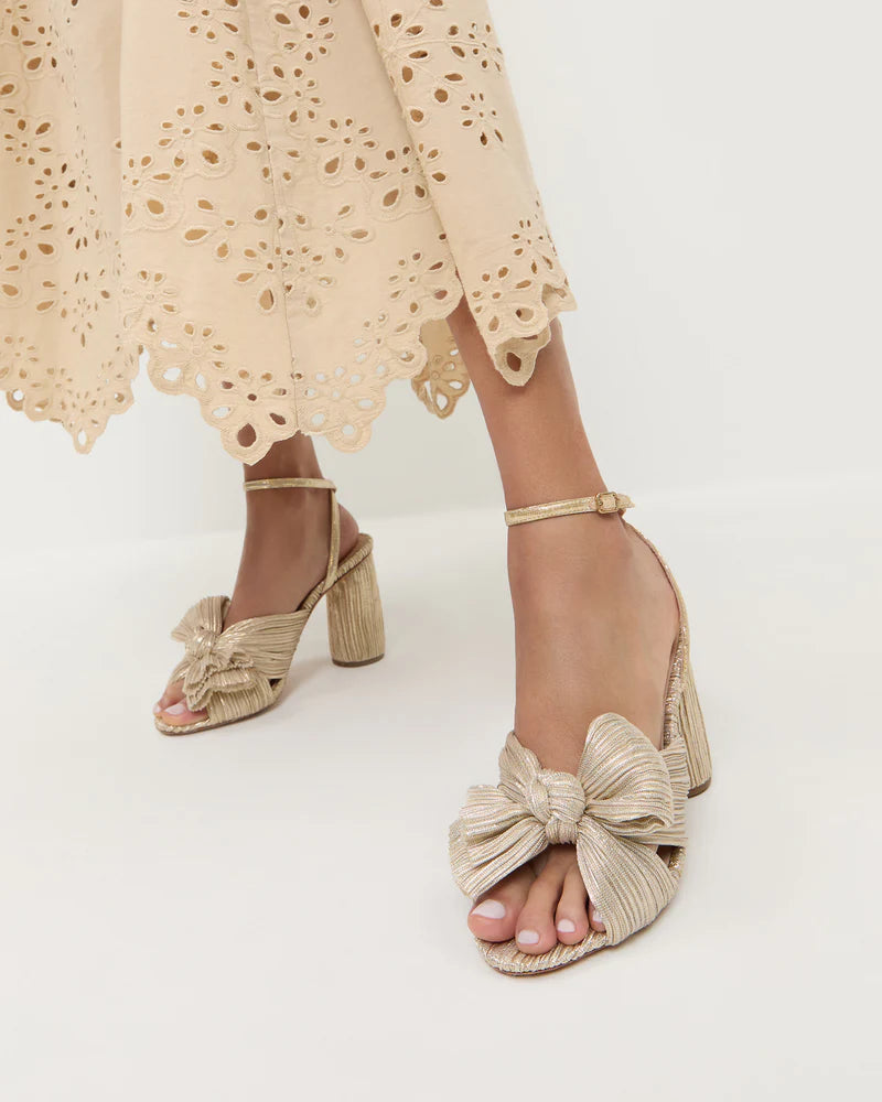 Loeffler Randal Camellia Platinum Pleated Bow Heel