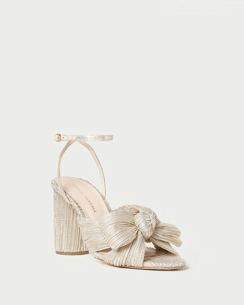Loeffler Randal Camellia Platinum Pleated Bow Heel