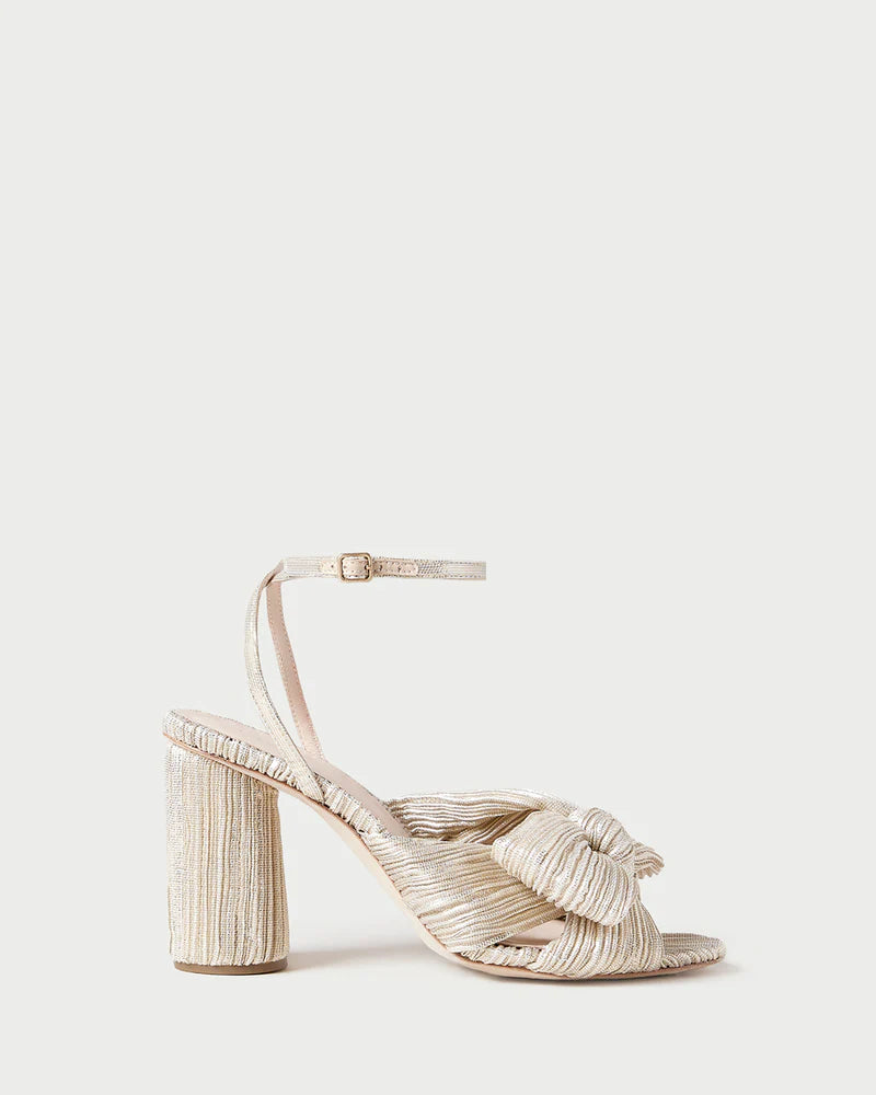 Loeffler Randal Camellia Platinum Pleated Bow Heel