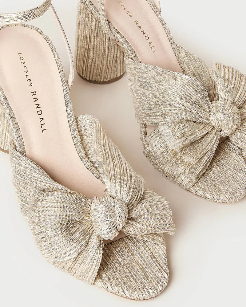 Loeffler Randal Camellia Platinum Pleated Bow Heel