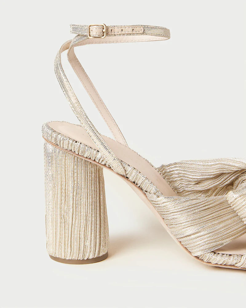 Loeffler Randal Camellia Platinum Pleated Bow Heel
