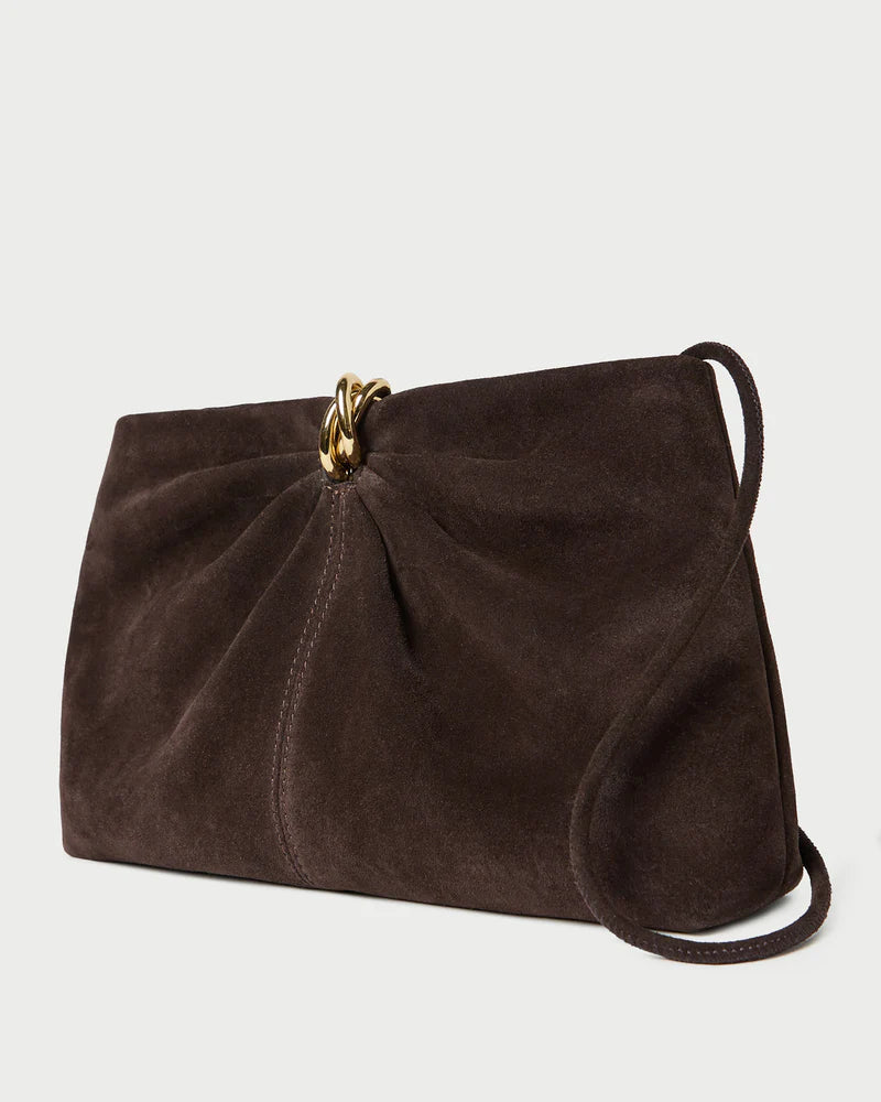 Loeffler Randall Corrine Brown Suede Gathered Clutch - Tmoro