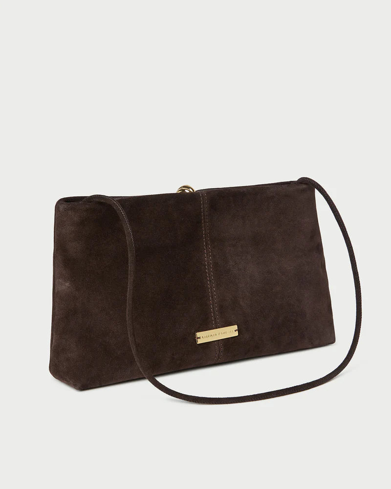 Loeffler Randall Corrine Brown Suede Gathered Clutch - Tmoro