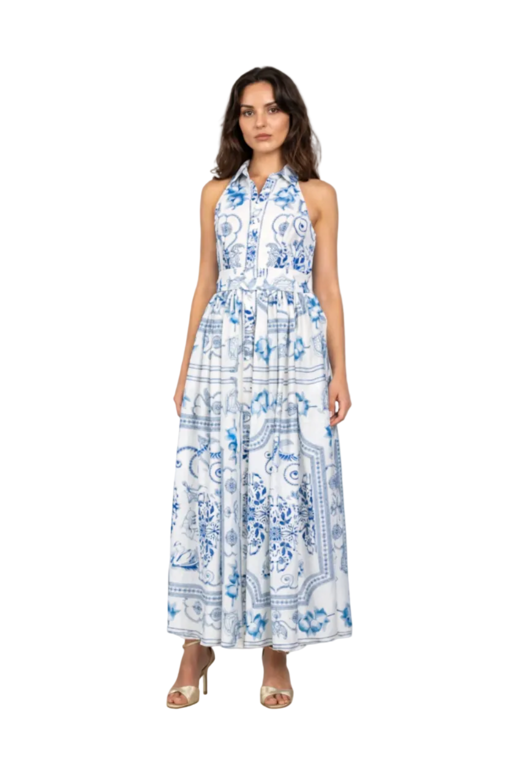 Lavender Brown Marilyn Maxi Dress - White/Blue