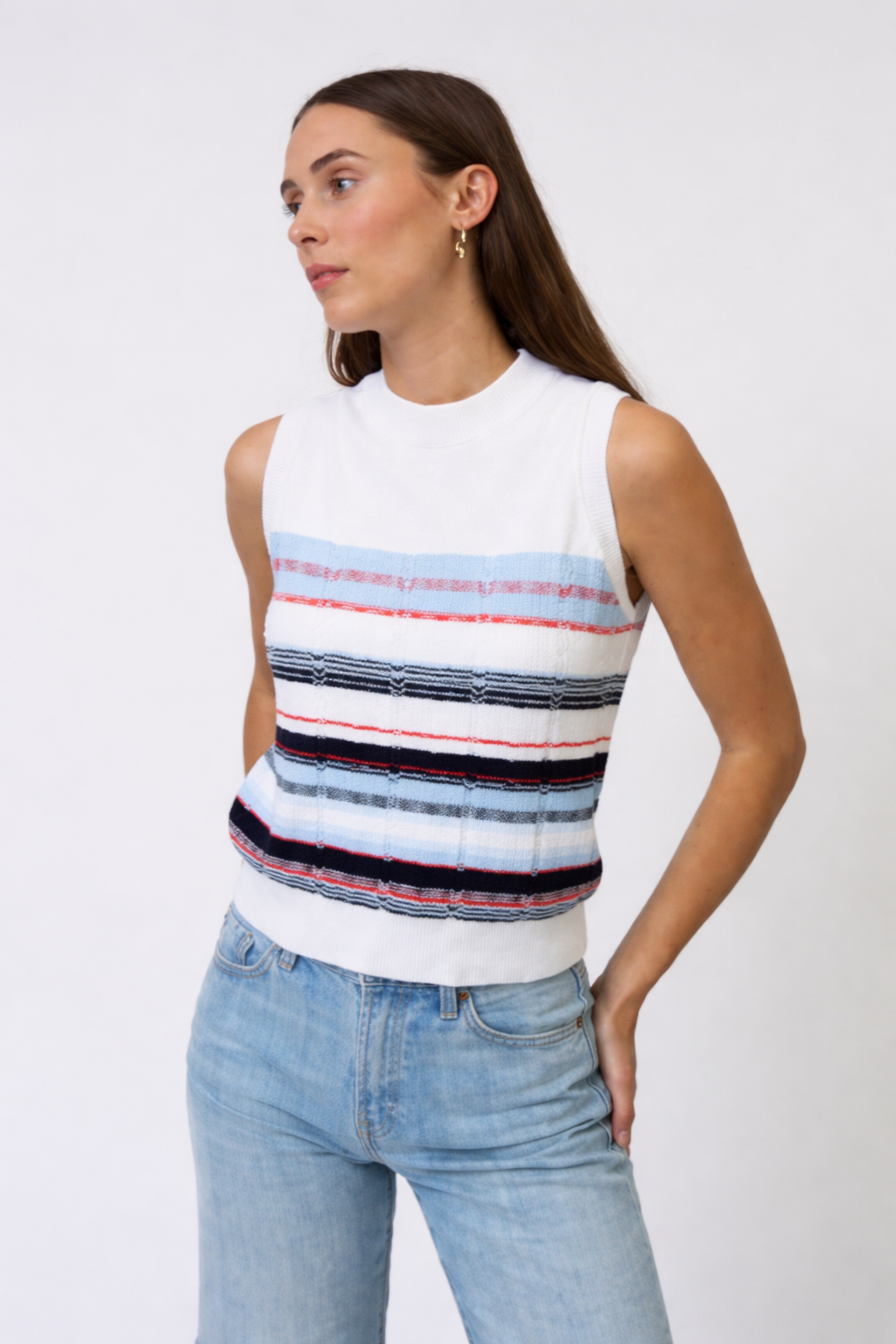 Central Park West Clover Novelty Stripe Shell Top