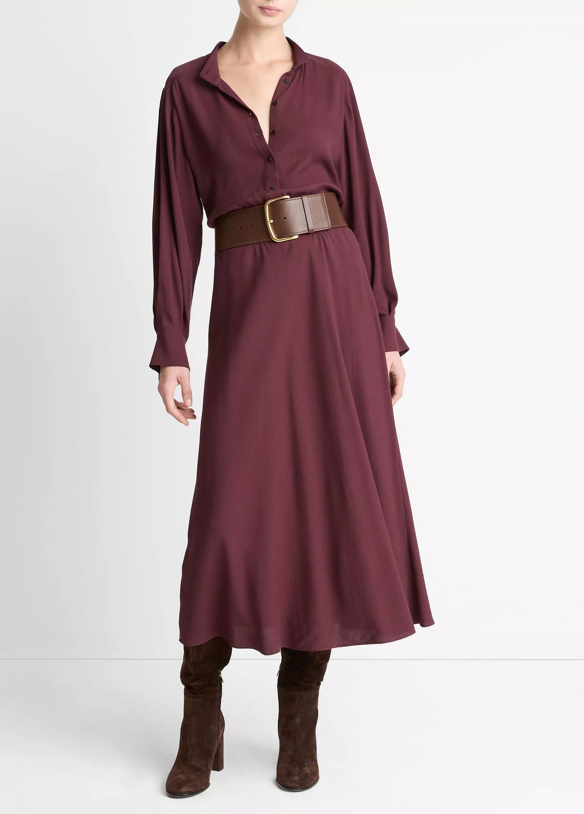 Vince Crepe Collar-Stand Shirt Dress