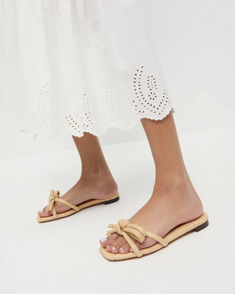 Loeffler Randall Hadley Leather Bow Flat Sandal - Natural