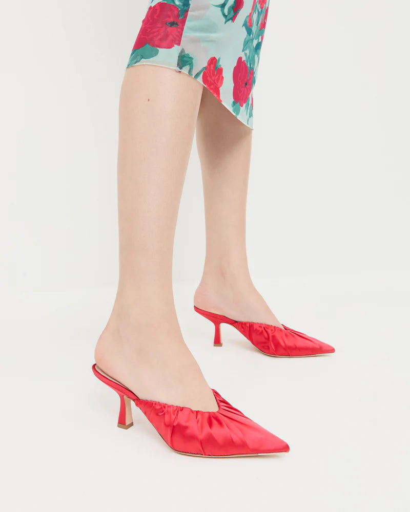 Loeffler Randall Inez Red Satin Mid-Heel Mule