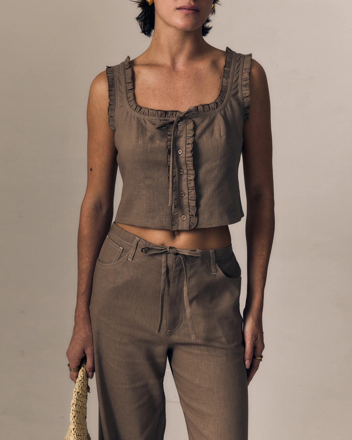 Le Jean Linen Ruffle Cami