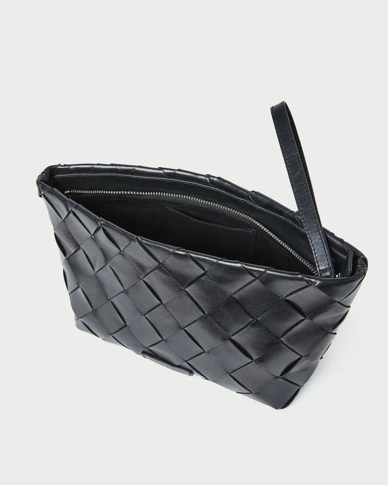 Loeffler Randall Melina Black Woven Leather Clutch - Black