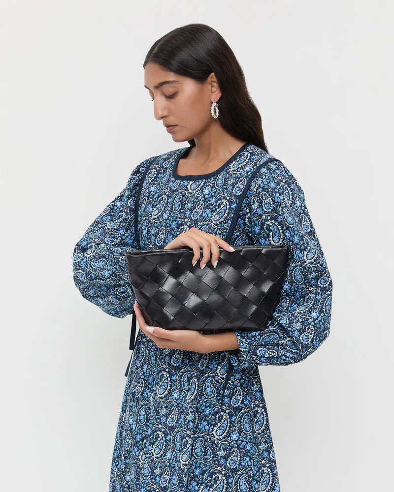 Loeffler Randall Melina Black Woven Leather Clutch - Black