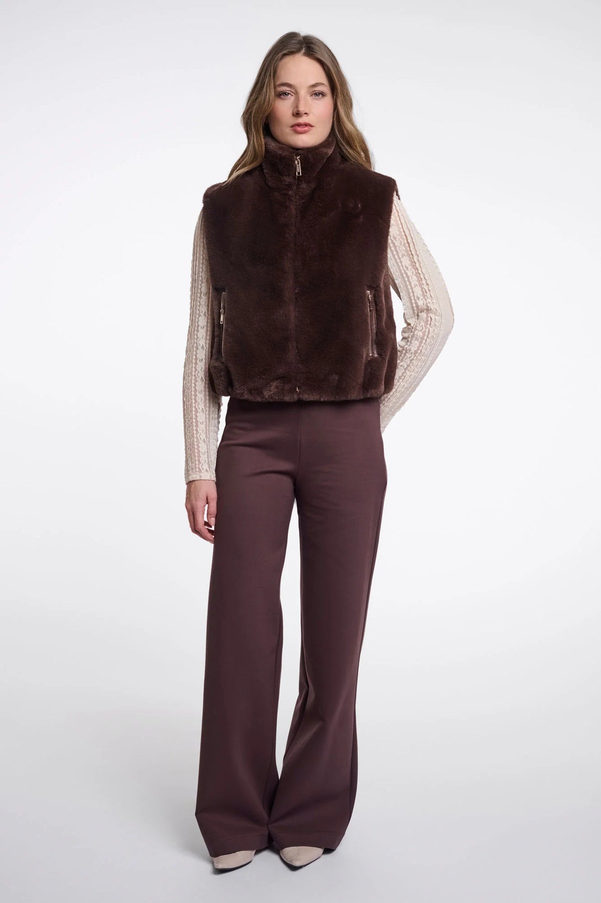 Rino & Pelle Nikki Faux Fur Vest - Coffee Roast
