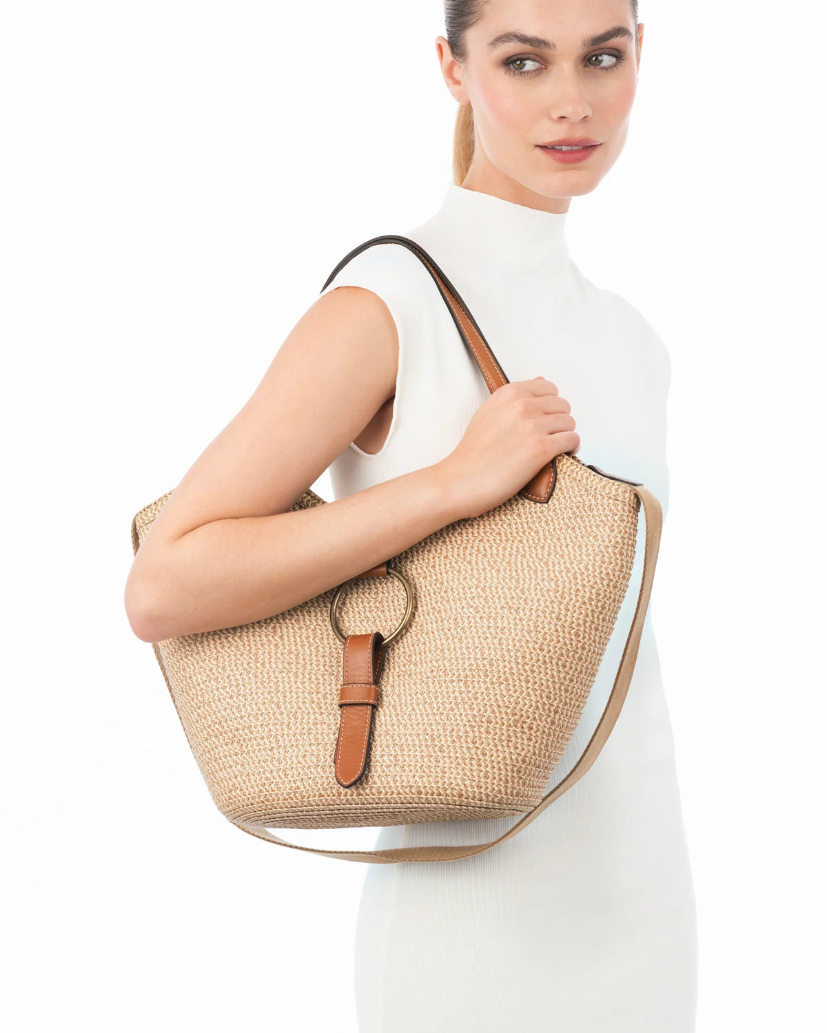 Eric Javits Trek Straw Bag Tote - Peanut