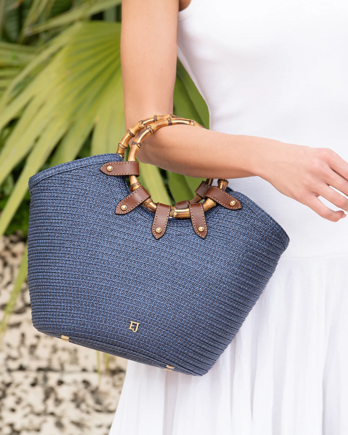 Eric Javits My Way Straw Bag - Navy