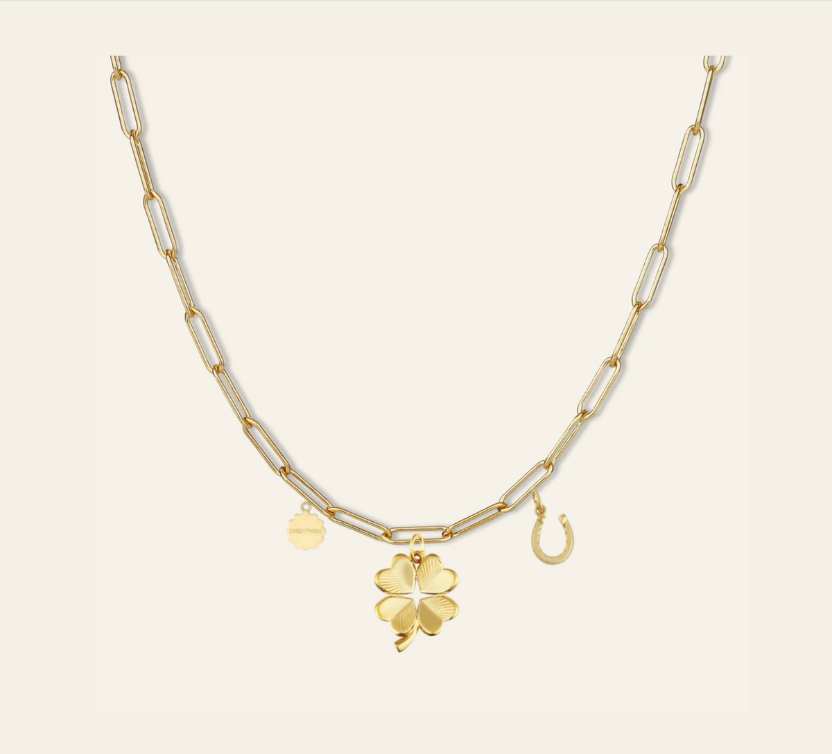 Everything, Small Fortuna Horseshoe & Small Luck & Love Clover & 18" Long Link Chain