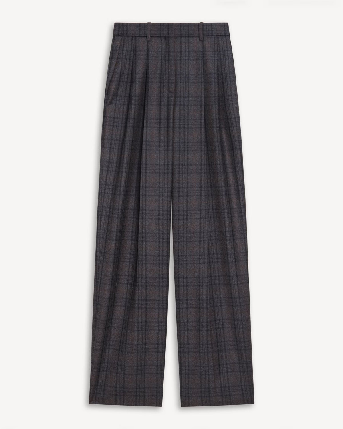 Theory Wide Leg Trouser in Sleek Flannel - Charcoal Multi
