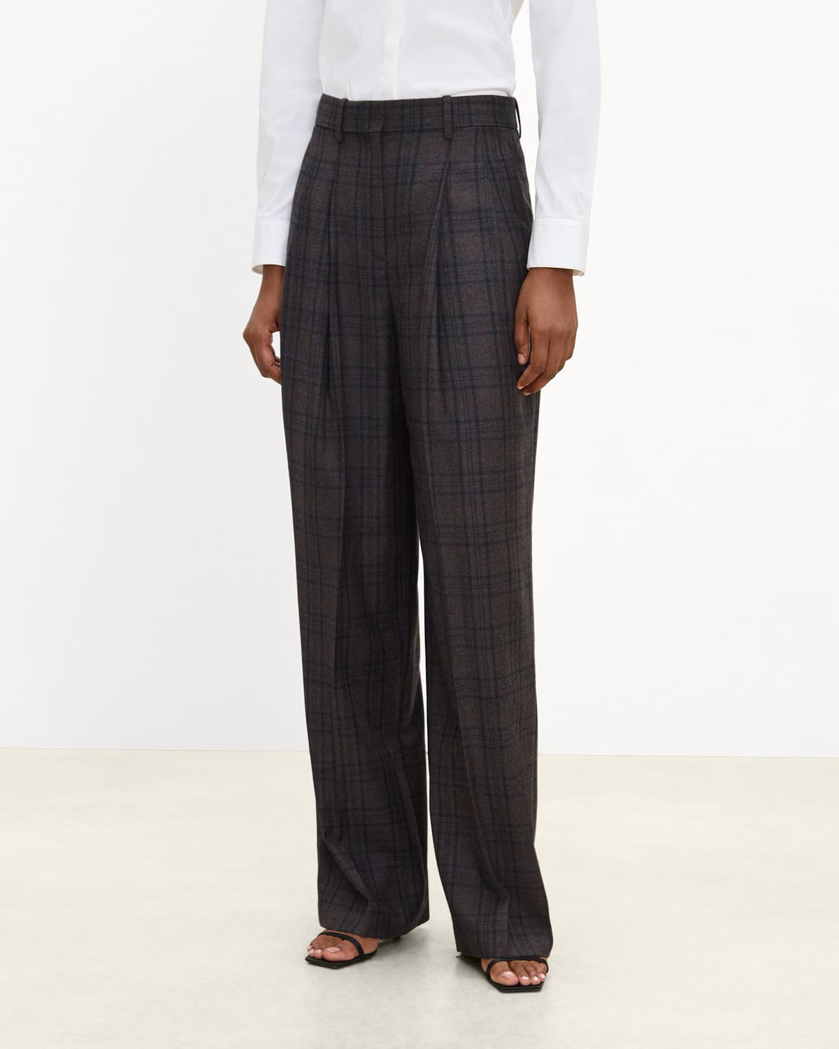 Theory Wide Leg Trouser in Sleek Flannel - Charcoal Multi