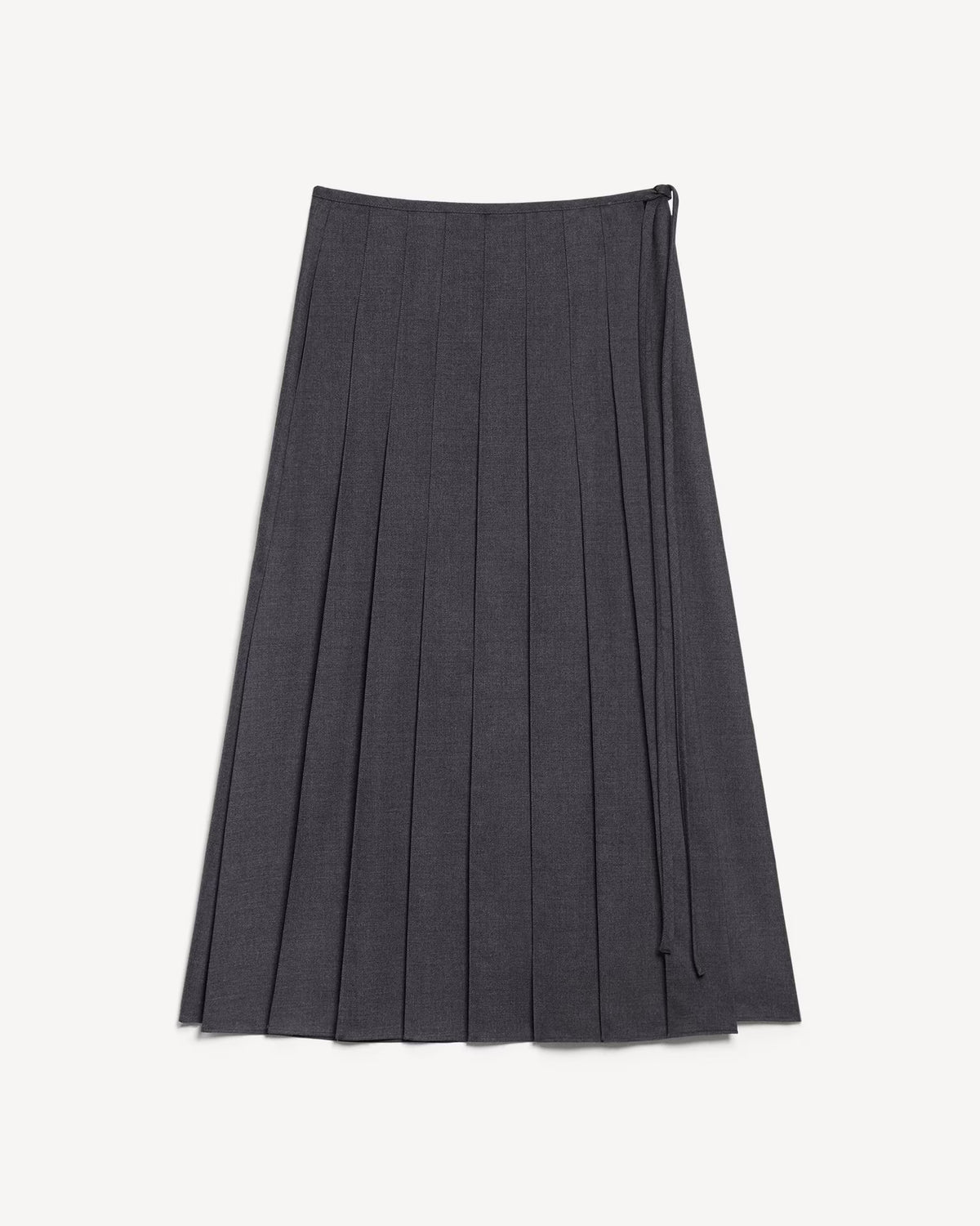 Theory Pleated Wrap Skirt in Drape Flannel - Charcoal Melange