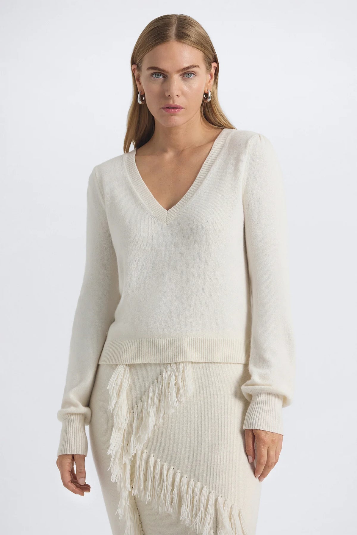 Penina V Neck Sweater - Snow White