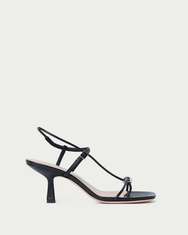 Loeffler Randall Triana Black Leather Mid−Heel Sandal